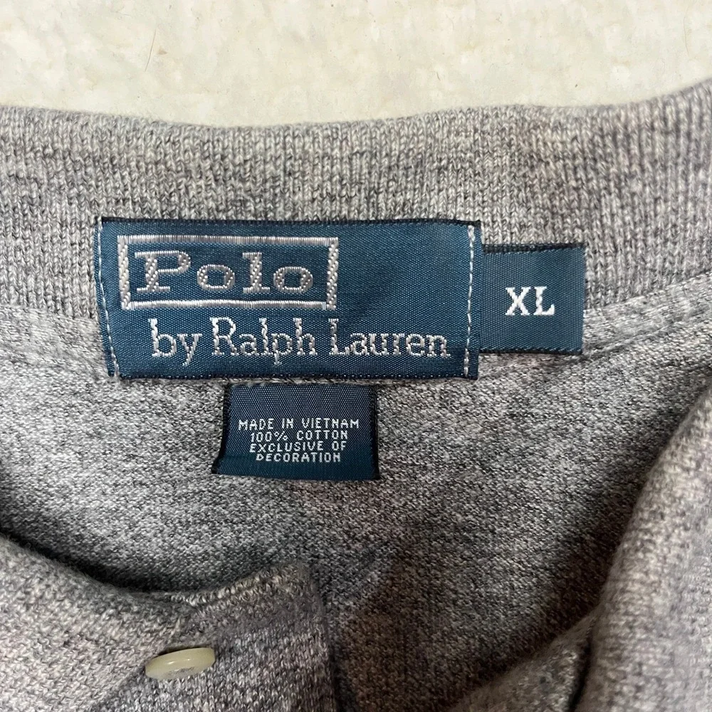 Polo Ralph Lauren Polo Shirt Mens XL Gray Long Sleeve Pony Logo Cotton Pique‎